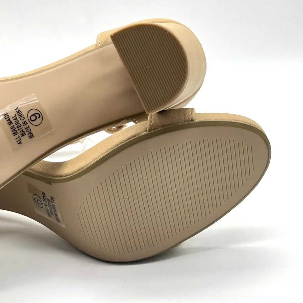 J. Adams Womens Size 9 Tan Beige Nude Neutral Block Heels Sandals Shoes‎